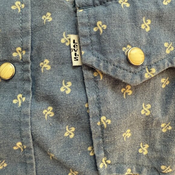 Levis S Blue Pearl Snap Button Shirt Long Sleeve White tag Rare Vintage 1970s - Picture 9 of 9